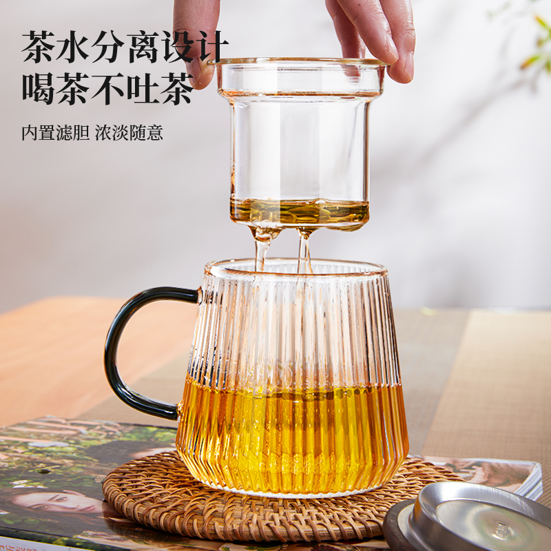 pakchoice玻璃杯茶水分离杯450ml办公室女士喝水杯子玻璃泡茶杯 - 图0