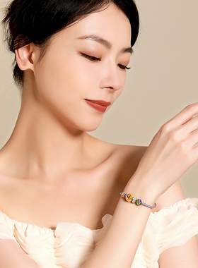 梦金园渐变珐琅蝴蝶足金转运珠