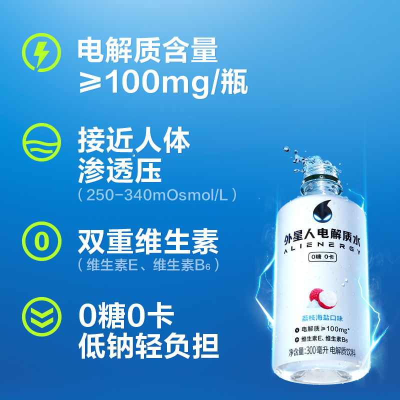 外星人电解质水荔枝海盐味300mL×6瓶0糖0卡饮料 - 图2