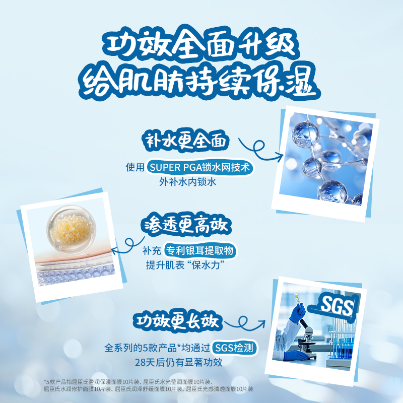 屈臣氏补水保湿面膜10片x3盒滢润保湿补水烟酰胺透明质酸钠