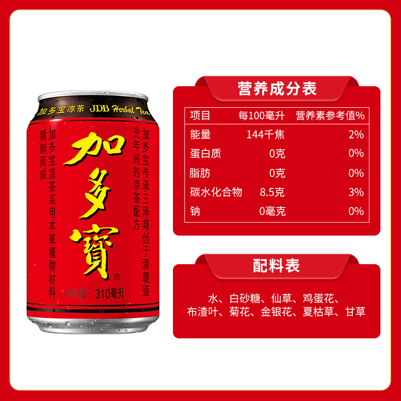 加多宝凉茶饮料310ml*12/箱礼盒加多宝植物1箱12罐-图2