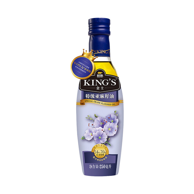 金龙鱼KING'S 特级亚麻籽油250ml/瓶宝宝辅食 进口原油 高亚麻酸