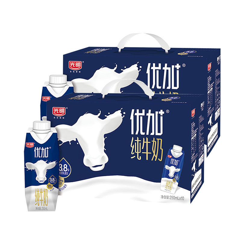 【包装随机】光明优加3.8g乳蛋白梦幻盖纯牛奶整箱250ml*10盒*2箱