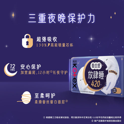 【下拉详情享优惠】高洁丝夜用蚕丝感放肆睡420mm卫生巾 - 图0