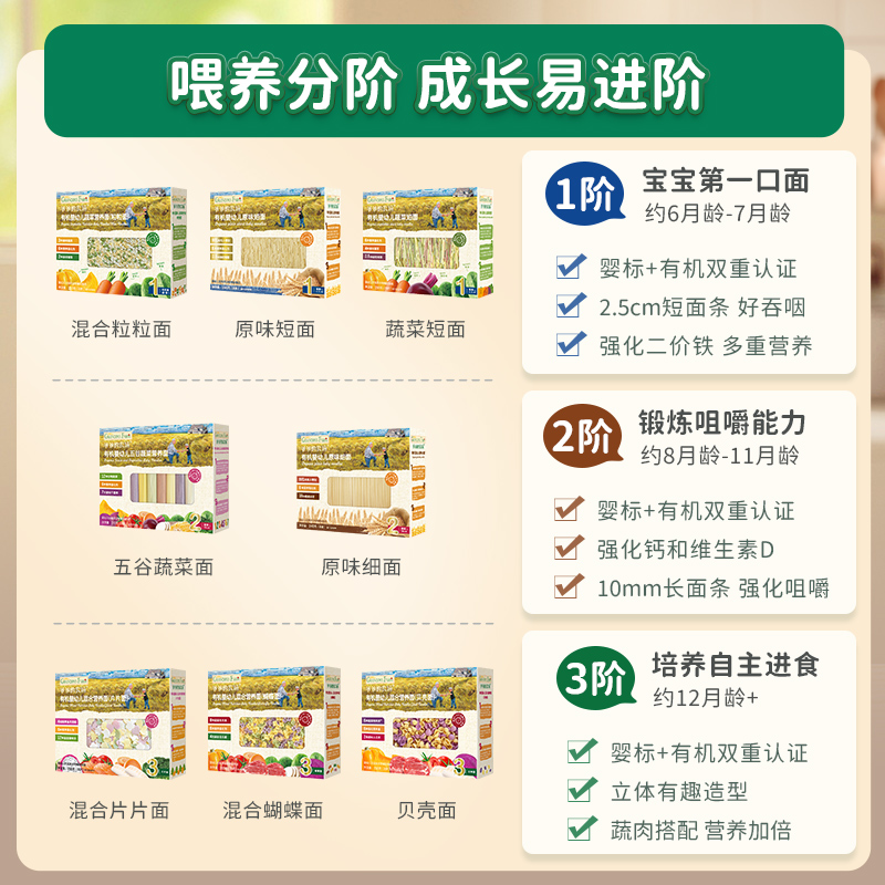 爷爷的农场婴幼儿面高铁宝宝营养有机原味短面碎碎面无添加无食盐