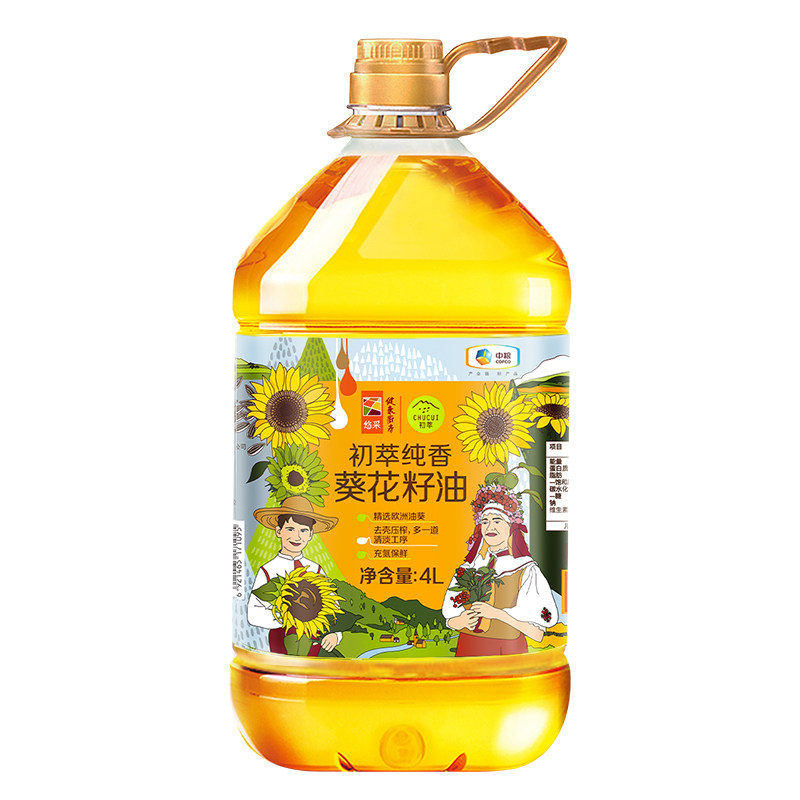 中粮初萃食用油纯香葵花籽油4L*1桶去壳物理压榨营养家用桶装,淘宝优惠券,粉丝福利购,淘宝优惠卷