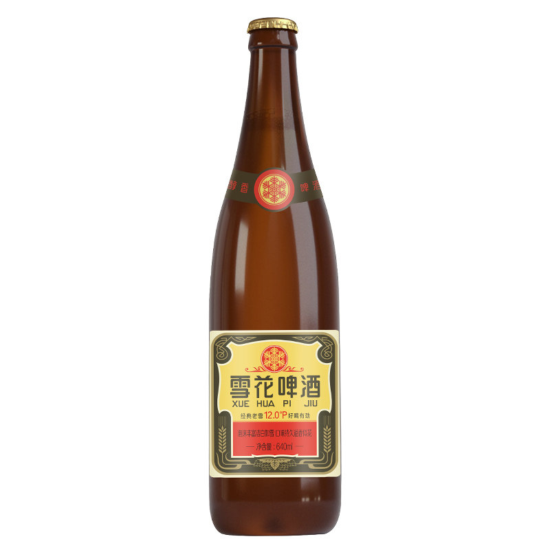 雪花啤酒经典沈阳老雪花12度640ml×12瓶香醇经典拉格啤酒