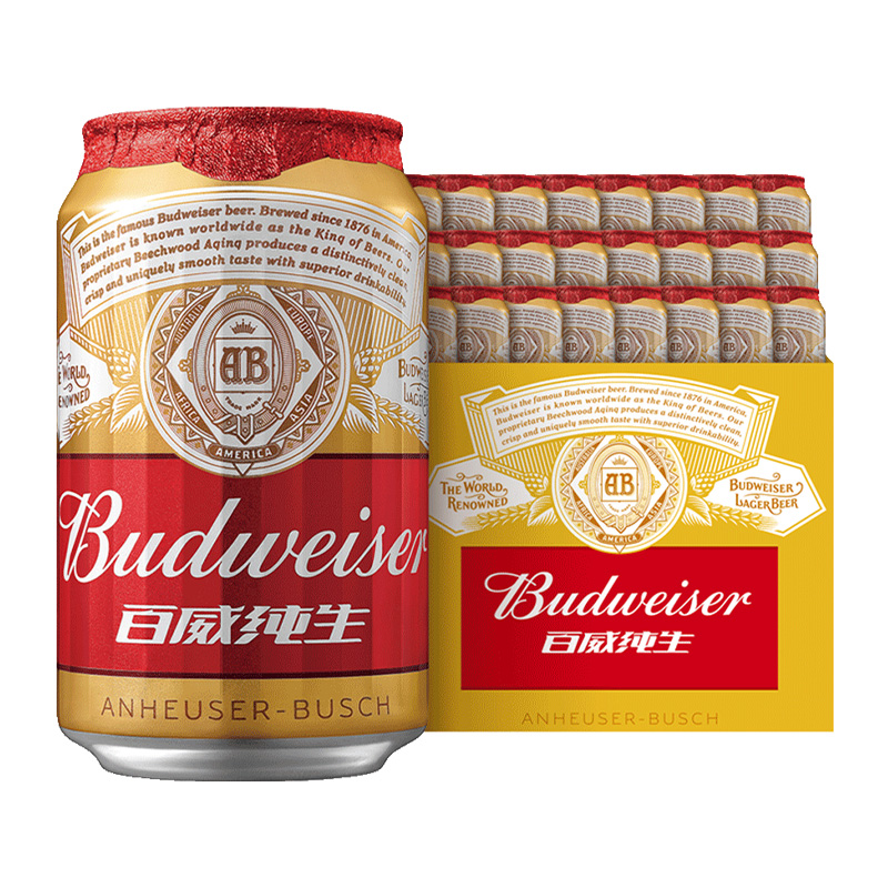 Budweiser/百威小麦纯生啤酒拉罐330ml*24听整箱装-图0