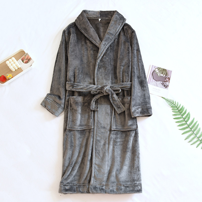 秋冬季法兰绒保暖男士睡袍简约纯色珊瑚绒家居袍加厚青年男孩浴袍,淘宝优惠券,粉丝福利购,淘宝优惠卷