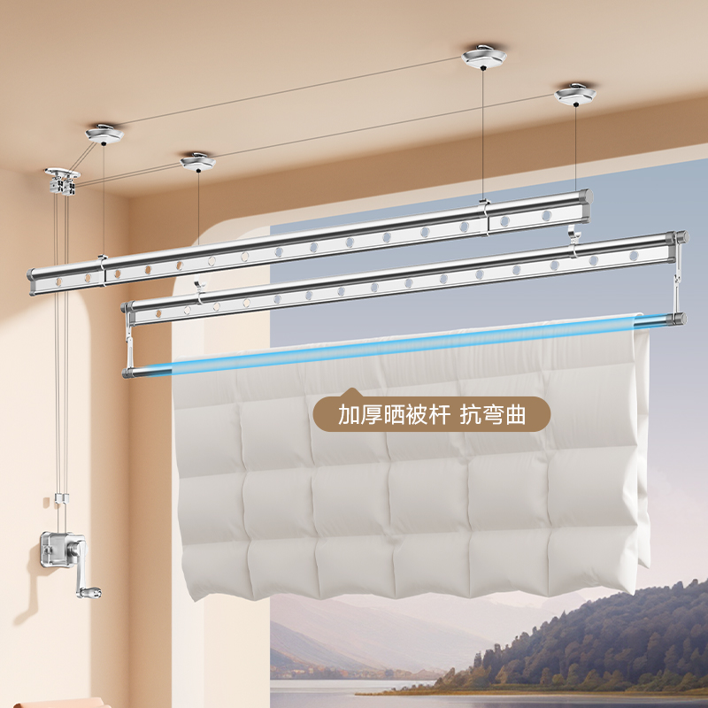 升降晾衣架阳台手摇器晾衣杆顶装自动家用双杆手动式晒衣架凉神器