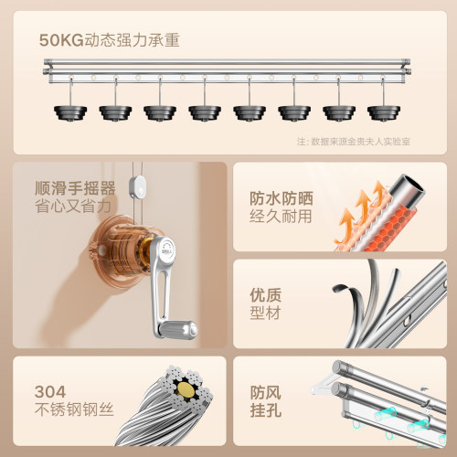升降晾衣架阳台手摇器晾衣杆顶装自动家用双杆手动式晒衣架凉神器 - 图2