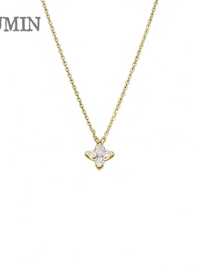 优米茵 银色白钻星芒项链女高级感锁骨链