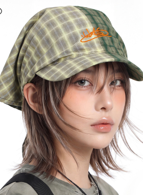 头巾帽街头拼色格纹格子遮阳帽女