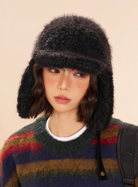 秋冬毛绒护耳雷锋帽子女滑雪保暖加厚防寒大头围显脸小鸭舌棒球帽