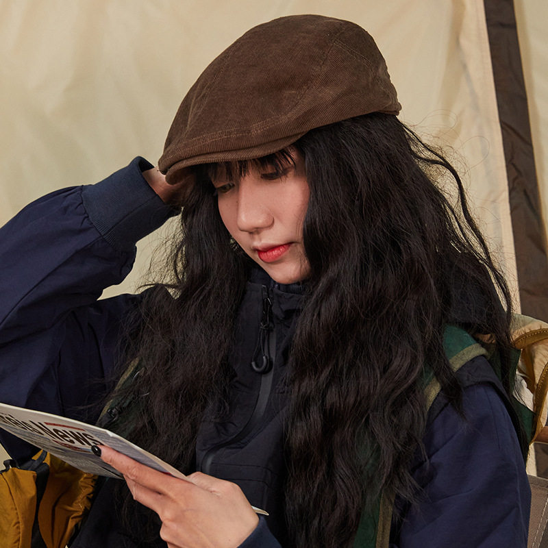 wasc日系复古贝雷帽灯芯绒帽子大头围纯色百搭前进帽画家帽报童帽,淘宝优惠券,粉丝福利购,淘宝优惠卷