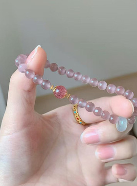 新中式天然石榴石紫猫眼石叠戴手