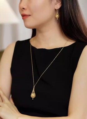 网兜金色豆项链复古宫廷风毛衣链