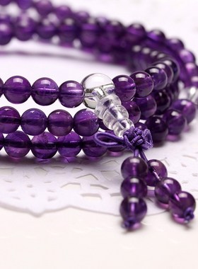 天然紫水晶108女佛珠手链