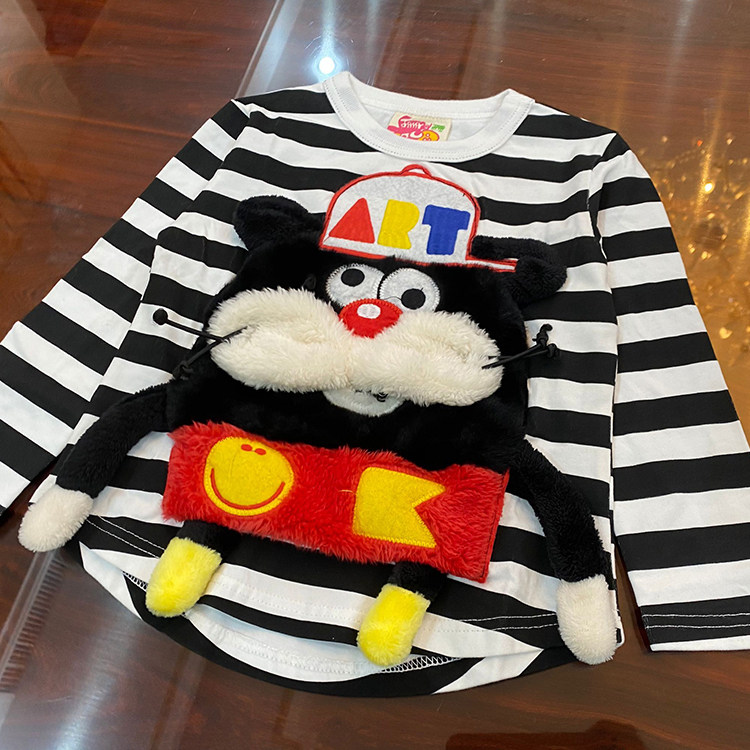 MIJELLO/2025春秋款 儿童果酱熊猫立体毛绒公仔卡通条纹长袖t恤,淘宝优惠券,粉丝福利购,淘宝优惠卷