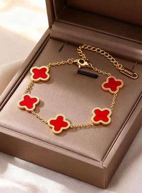 不掉色防水防汗沙金四叶草手链女简约百搭贝壳手饰网红热销配饰品