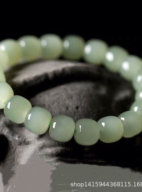 名都水晶 天然和田玉且末蓝老型珠手链 晴水和田青玉桶珠手串