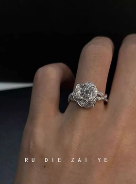 如蝶在野 月下玫瑰~清冷感锆石微镶立体玫瑰戒指轻奢感指环