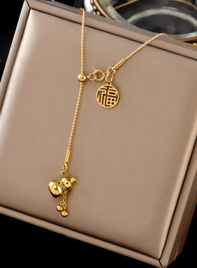 轻奢时尚招财福字葫芦项链女简约百搭小众设计感钛钢锁骨链不掉色