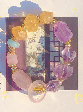 手链粉水晶不规则手串爱情面包