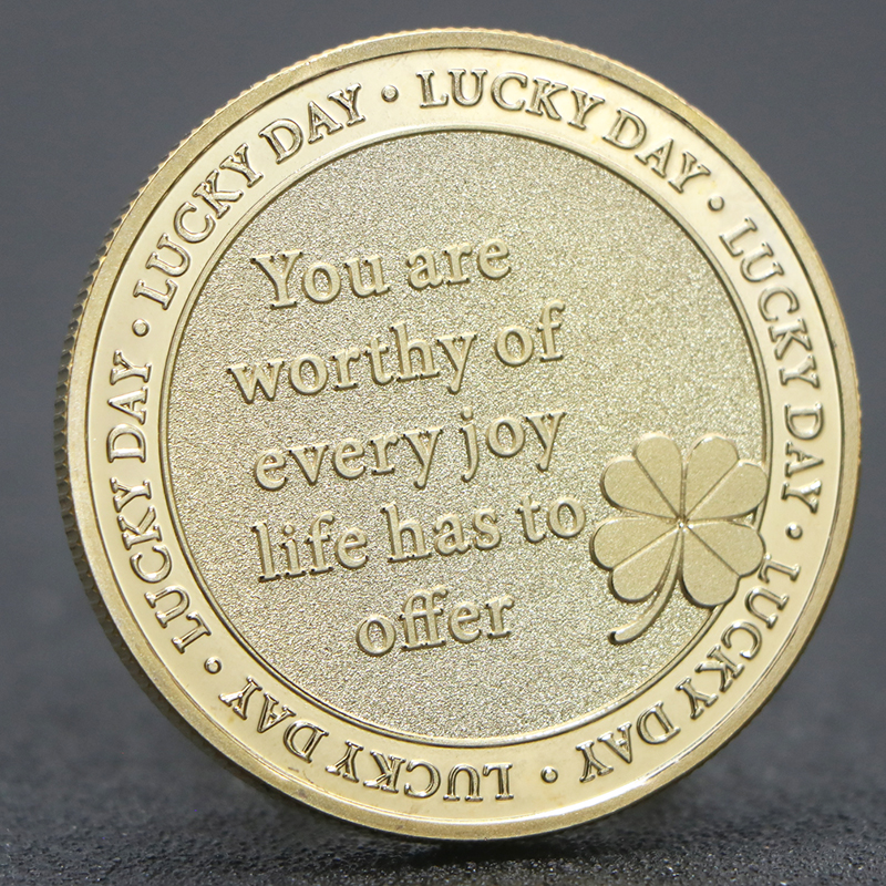 四叶草幸运金币 好运币电镀立体浮雕金属镀金银纪念章徽章礼品 - 图0