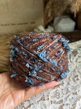 咿唔手混线-复古焦糖撞蓝色孤品钩针棒针编织毛线围巾帽子包包