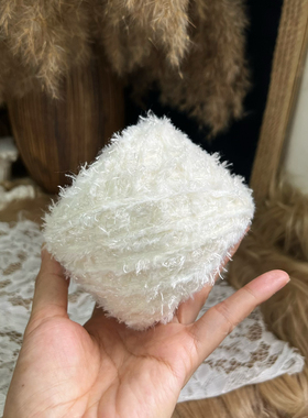 咿唔手混线-白色短皮草手混线钩针棒针编织毛线帽子包包编织毛线