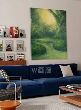 现代简约绿色流水生财客厅装饰画小众卧室壁画森系植物玄关挂画
