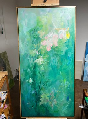 《幽绿花畔》新中式抽象小清新装饰画绿色客厅背景画玄关挂画