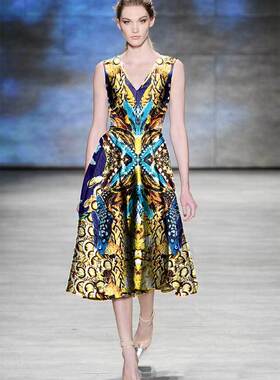 原版数码大定位印花连衣裙面料 空气层 雪纺  针织 毛呢面料