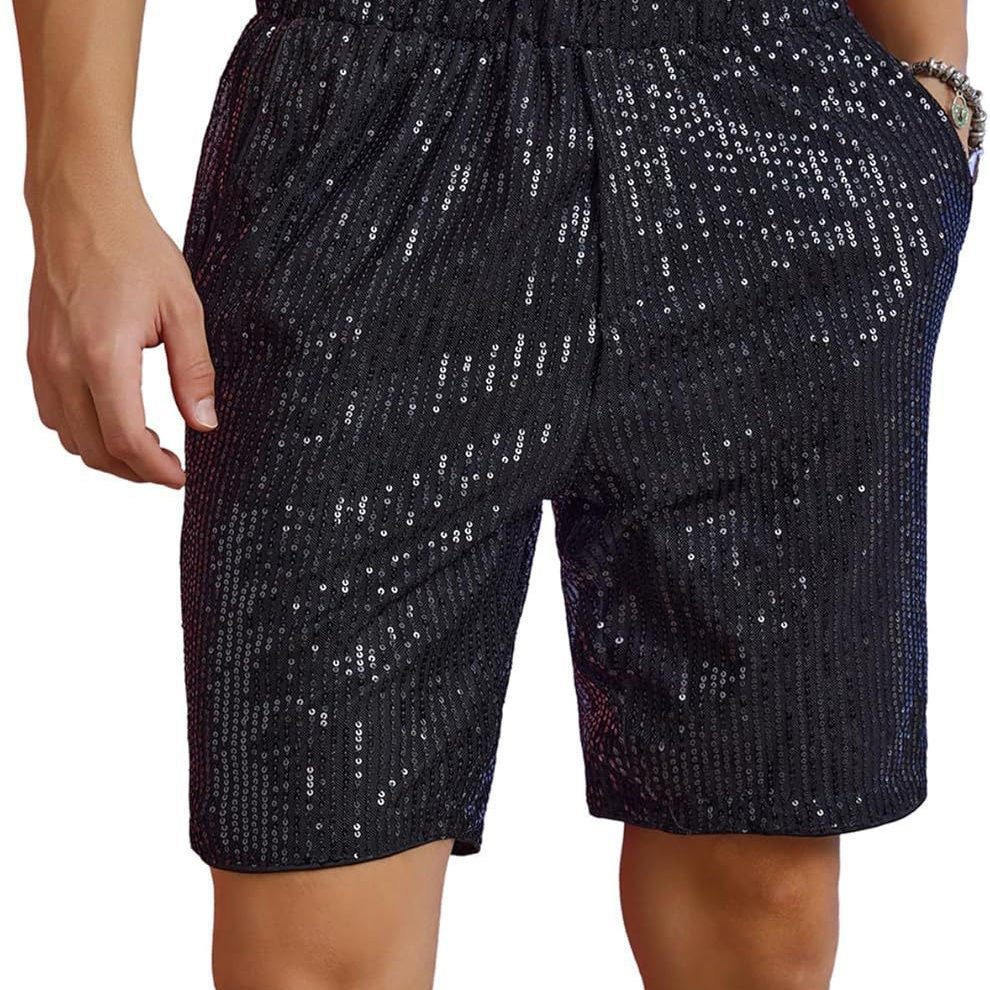 夜店潮流痞帅闪亮片短裤男欧美宽松休闲直筒裤舞蹈演出亮面五分裤,淘宝优惠券,粉丝福利购,淘宝优惠卷