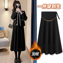 Pregnant woman half-body dress autumn winter large code Toabdominal skirt Winter Garsuede A word dress with long section Tidal Moms Half Skirt Autumn Winter