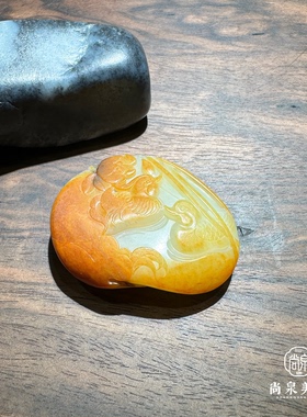 尚泉美玉俏色巧雕鸳鸯荷花挂件把件新疆和田玉籽料红皮白肉原创