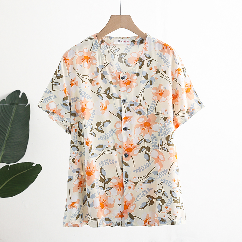 中老年女装人造棉上衣薄款2025年夏季棉绸短袖舒适开衫大码妈妈装