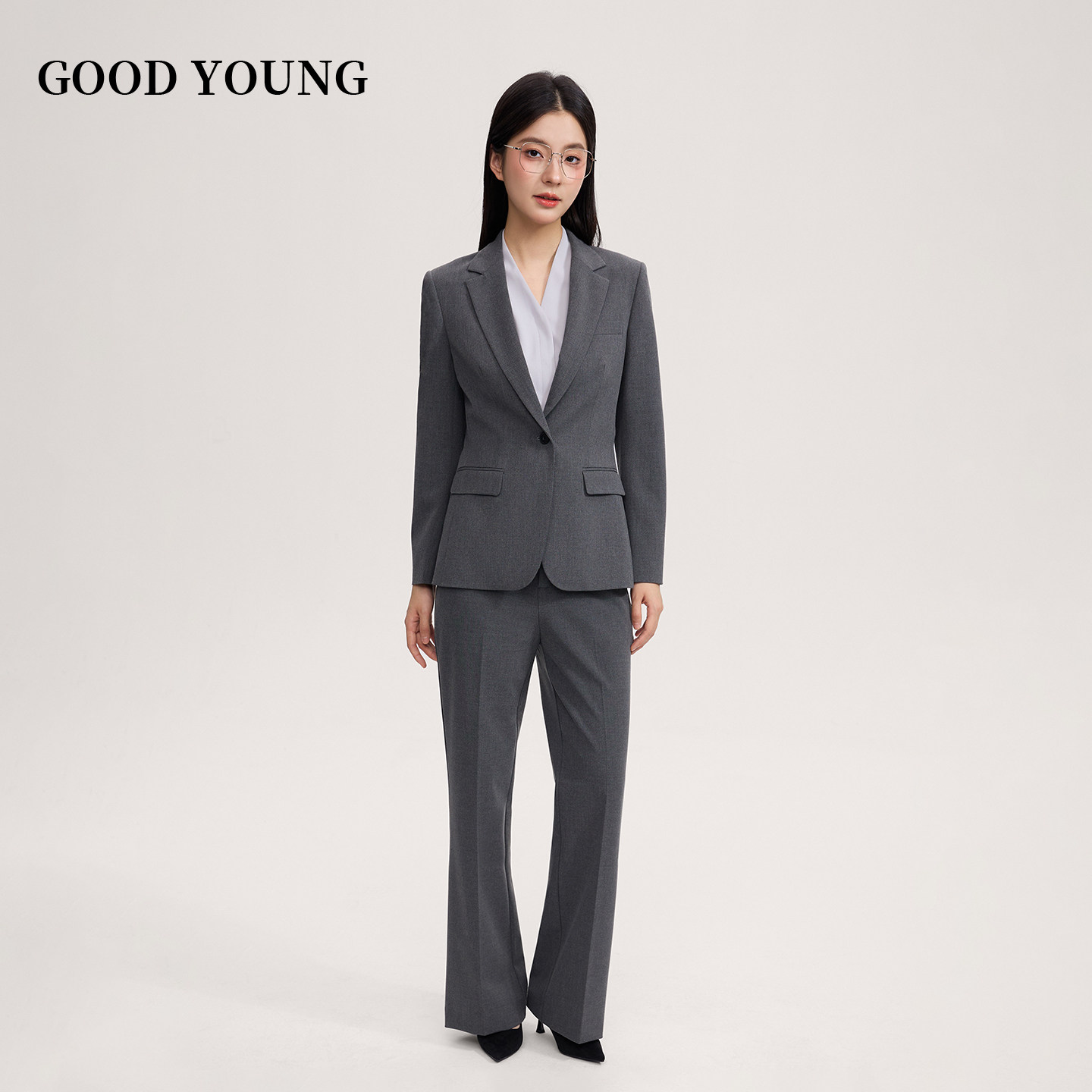 GOOD YOUNG女西装裤微喇喇叭裤黑色灰色藏青修身通勤气质弹力,淘宝优惠券,粉丝福利购,淘宝优惠卷