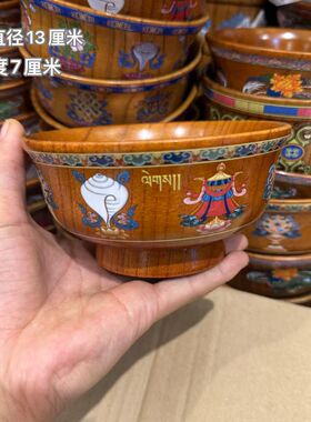 口径13cm15cm藏式民族风实木木碗彩绘碗奶茶家用饭碗防烫藏族特色