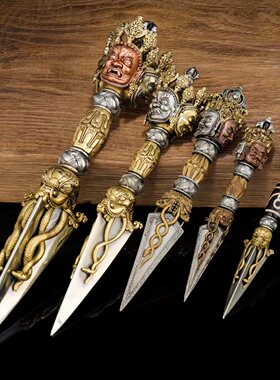 33公分特大白铜普巴杵三面金刚橛黄铜民族风复古家居摆件佛堂装饰