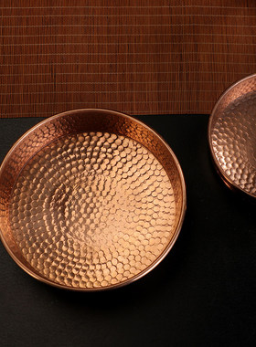 红铜曼扎修供盘曼茶罗压花锤纹室内家用修盘桌面装饰民族风摆件品