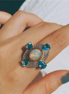 重磅推荐925银镀金彩欧泊戒指