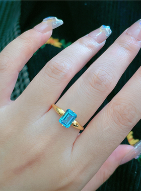 ninisn情侣蓝托帕英伦风戒指