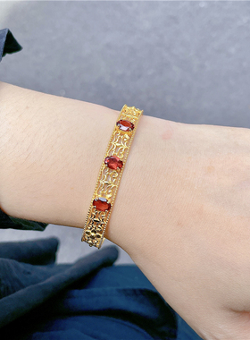 东南亚风女925银雕花镂空手镯