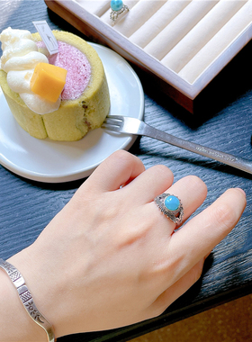 男女通用海纹石复古做旧戒指