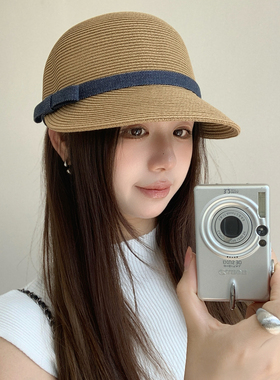 夏季防晒复古蝴蝶结草帽女