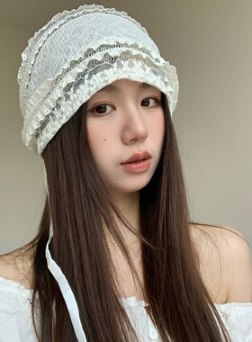 森系蕾丝白色仙女堆堆帽女春季复古甜美气质百搭显脸小包头帽夏季