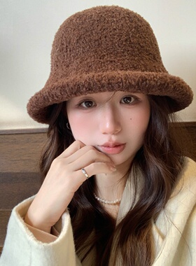 日系羊羔毛圆顶盆帽女千金帽