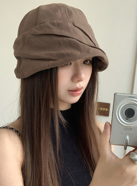 日系亚麻渔夫帽女夏季防晒显脸小